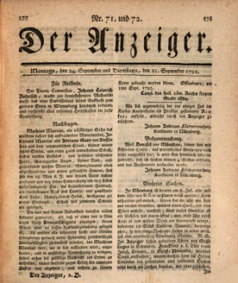 Der Anzeiger (Allgemeiner Anzeiger der Deutschen) Montag 24. September 1792