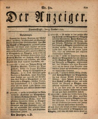 Der Anzeiger (Allgemeiner Anzeiger der Deutschen) Donnerstag 4. Oktober 1792