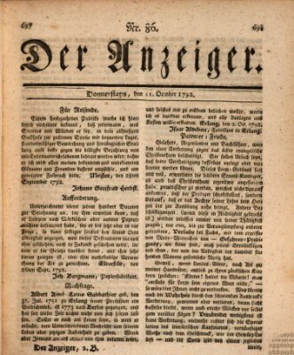 Der Anzeiger (Allgemeiner Anzeiger der Deutschen) Donnerstag 11. Oktober 1792