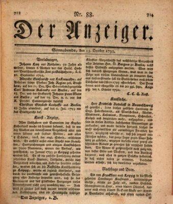 Der Anzeiger (Allgemeiner Anzeiger der Deutschen) Samstag 13. Oktober 1792