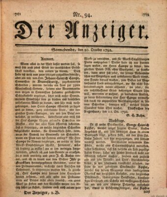 Der Anzeiger (Allgemeiner Anzeiger der Deutschen) Samstag 20. Oktober 1792