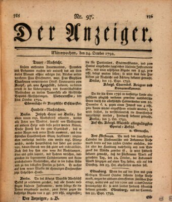 Der Anzeiger (Allgemeiner Anzeiger der Deutschen) Mittwoch 24. Oktober 1792