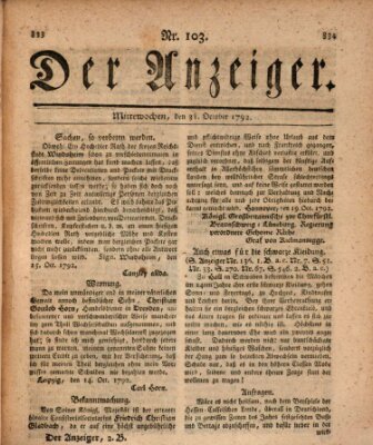 Der Anzeiger (Allgemeiner Anzeiger der Deutschen) Mittwoch 31. Oktober 1792