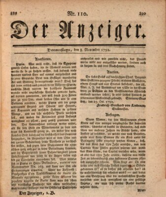 Der Anzeiger (Allgemeiner Anzeiger der Deutschen) Donnerstag 8. November 1792