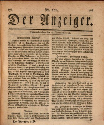 Der Anzeiger (Allgemeiner Anzeiger der Deutschen) Samstag 10. November 1792