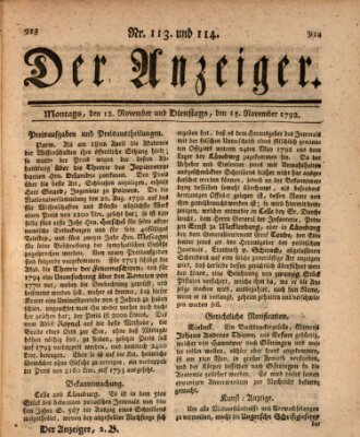 Der Anzeiger (Allgemeiner Anzeiger der Deutschen) Dienstag 13. November 1792