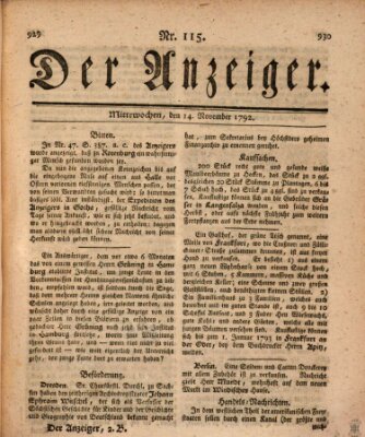 Der Anzeiger (Allgemeiner Anzeiger der Deutschen) Mittwoch 14. November 1792