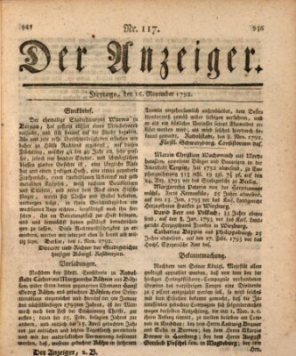 Der Anzeiger (Allgemeiner Anzeiger der Deutschen) Freitag 16. November 1792