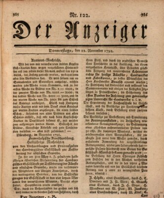 Der Anzeiger (Allgemeiner Anzeiger der Deutschen) Donnerstag 22. November 1792