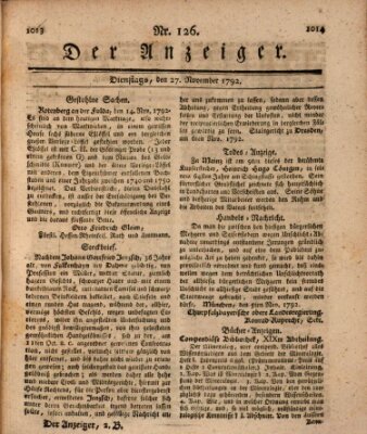 Der Anzeiger (Allgemeiner Anzeiger der Deutschen) Dienstag 27. November 1792