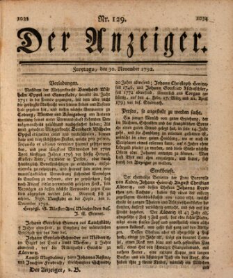 Der Anzeiger (Allgemeiner Anzeiger der Deutschen) Freitag 30. November 1792