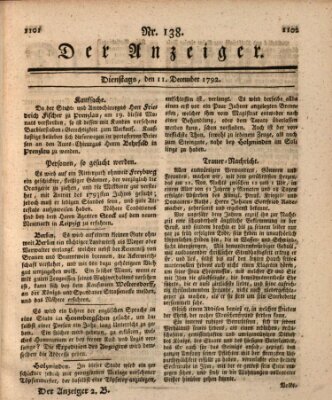 Der Anzeiger (Allgemeiner Anzeiger der Deutschen) Dienstag 11. Dezember 1792