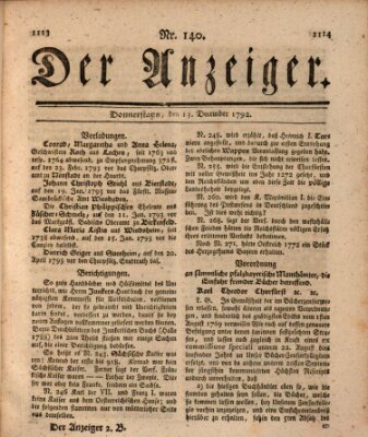 Der Anzeiger (Allgemeiner Anzeiger der Deutschen) Donnerstag 13. Dezember 1792