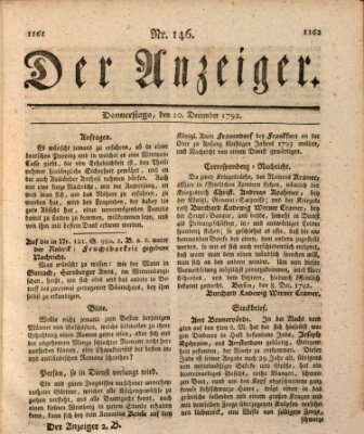 Der Anzeiger (Allgemeiner Anzeiger der Deutschen) Donnerstag 20. Dezember 1792