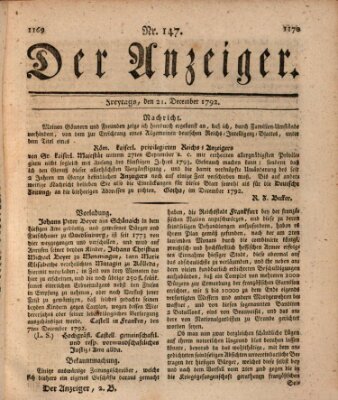 Der Anzeiger (Allgemeiner Anzeiger der Deutschen) Freitag 21. Dezember 1792