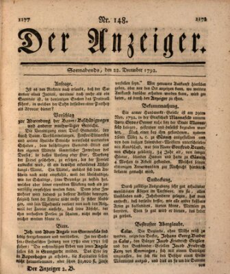 Der Anzeiger (Allgemeiner Anzeiger der Deutschen) Samstag 22. Dezember 1792