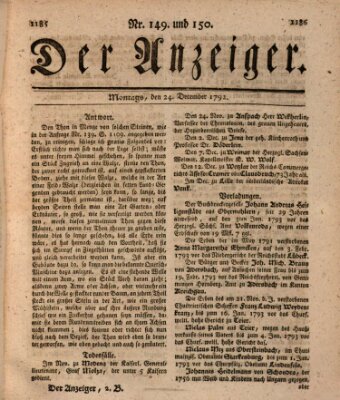 Der Anzeiger (Allgemeiner Anzeiger der Deutschen) Montag 24. Dezember 1792