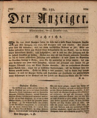 Der Anzeiger (Allgemeiner Anzeiger der Deutschen) Mittwoch 26. Dezember 1792