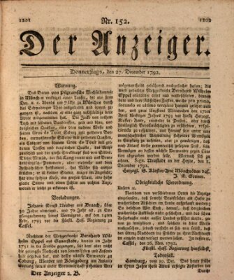 Der Anzeiger (Allgemeiner Anzeiger der Deutschen) Donnerstag 27. Dezember 1792