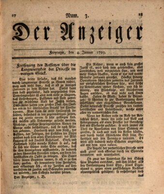 Der Anzeiger (Allgemeiner Anzeiger der Deutschen) Freitag 4. Januar 1793