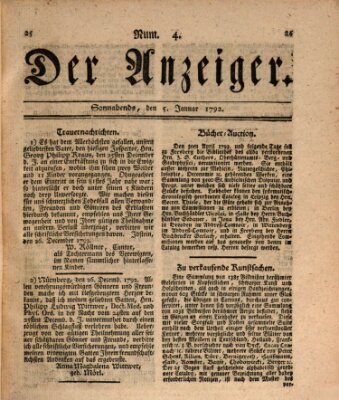 Der Anzeiger (Allgemeiner Anzeiger der Deutschen) Samstag 5. Januar 1793