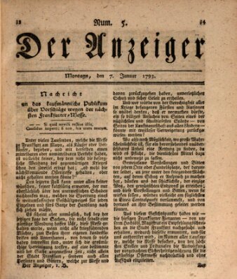 Der Anzeiger (Allgemeiner Anzeiger der Deutschen) Montag 7. Januar 1793