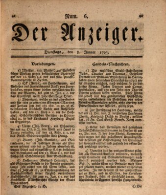 Der Anzeiger (Allgemeiner Anzeiger der Deutschen) Dienstag 8. Januar 1793