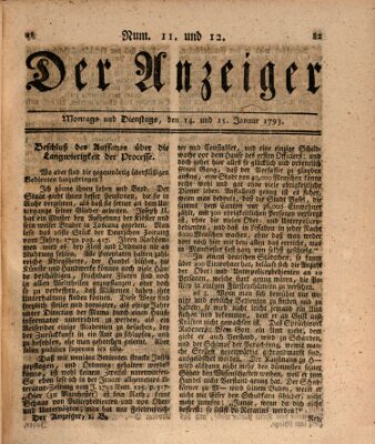 Der Anzeiger (Allgemeiner Anzeiger der Deutschen) Dienstag 15. Januar 1793