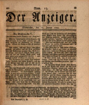 Der Anzeiger (Allgemeiner Anzeiger der Deutschen) Mittwoch 16. Januar 1793