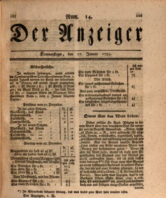 Der Anzeiger (Allgemeiner Anzeiger der Deutschen) Donnerstag 17. Januar 1793