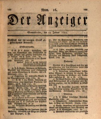 Der Anzeiger (Allgemeiner Anzeiger der Deutschen) Samstag 19. Januar 1793