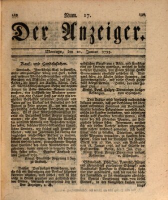 Der Anzeiger (Allgemeiner Anzeiger der Deutschen) Montag 21. Januar 1793