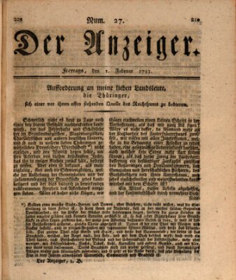 Der Anzeiger (Allgemeiner Anzeiger der Deutschen) Freitag 1. Februar 1793