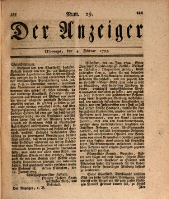 Der Anzeiger (Allgemeiner Anzeiger der Deutschen) Montag 4. Februar 1793