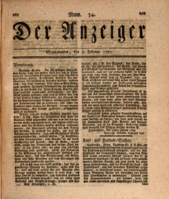 Der Anzeiger (Allgemeiner Anzeiger der Deutschen) Samstag 9. Februar 1793