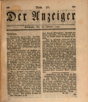 Der Anzeiger (Allgemeiner Anzeiger der Deutschen) Dienstag 12. Februar 1793