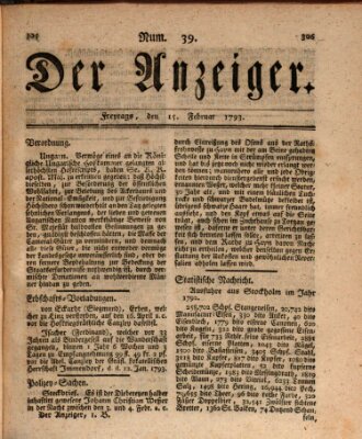 Der Anzeiger (Allgemeiner Anzeiger der Deutschen) Freitag 15. Februar 1793