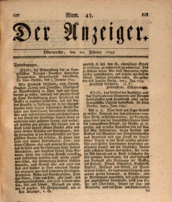 Der Anzeiger (Allgemeiner Anzeiger der Deutschen) Mittwoch 20. Februar 1793