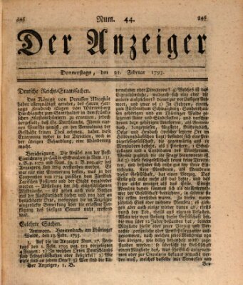 Der Anzeiger (Allgemeiner Anzeiger der Deutschen) Donnerstag 21. Februar 1793