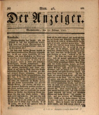 Der Anzeiger (Allgemeiner Anzeiger der Deutschen) Samstag 23. Februar 1793