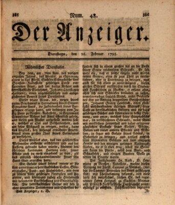 Der Anzeiger (Allgemeiner Anzeiger der Deutschen) Dienstag 26. Februar 1793