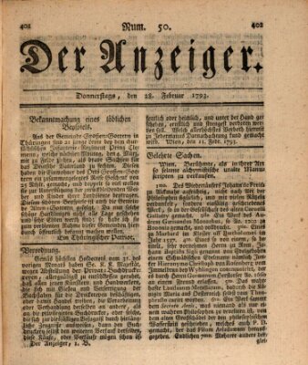 Der Anzeiger (Allgemeiner Anzeiger der Deutschen) Donnerstag 28. Februar 1793