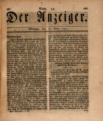 Der Anzeiger (Allgemeiner Anzeiger der Deutschen) Montag 11. März 1793