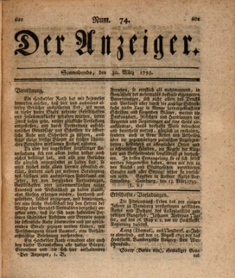 Der Anzeiger (Allgemeiner Anzeiger der Deutschen) Samstag 30. März 1793