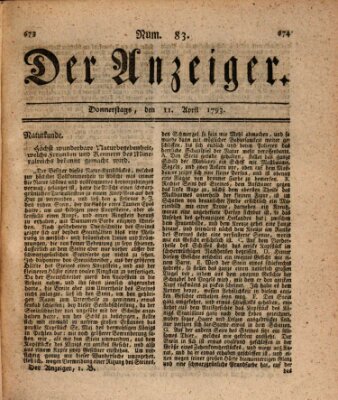 Der Anzeiger (Allgemeiner Anzeiger der Deutschen) Donnerstag 11. April 1793