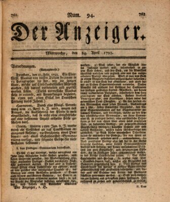 Der Anzeiger (Allgemeiner Anzeiger der Deutschen) Mittwoch 24. April 1793