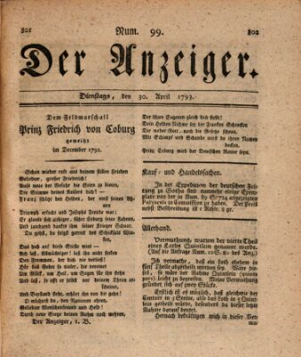 Der Anzeiger (Allgemeiner Anzeiger der Deutschen) Dienstag 30. April 1793