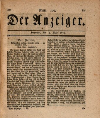 Der Anzeiger (Allgemeiner Anzeiger der Deutschen) Freitag 3. Mai 1793