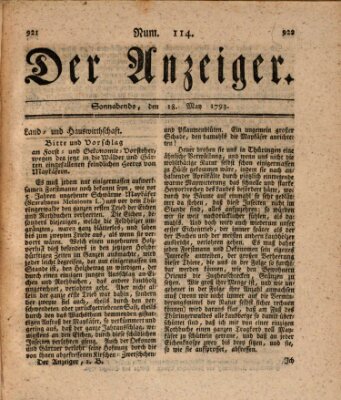 Der Anzeiger (Allgemeiner Anzeiger der Deutschen) Samstag 18. Mai 1793