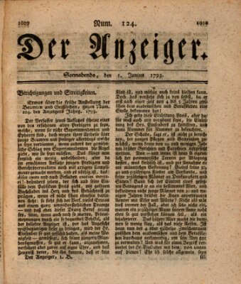 Der Anzeiger (Allgemeiner Anzeiger der Deutschen) Samstag 1. Juni 1793
